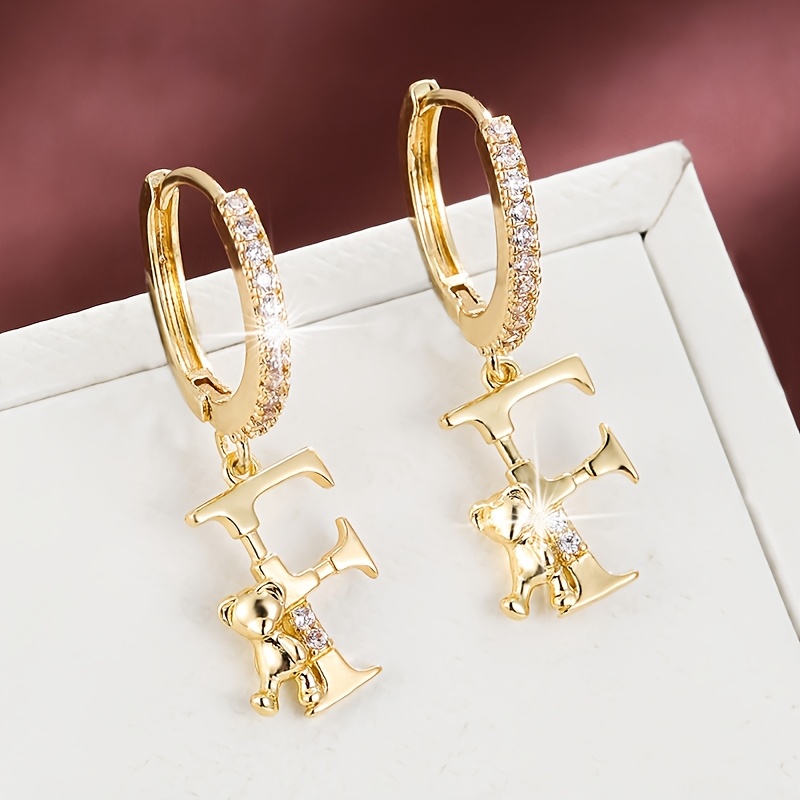 Women's Fashionable Letter Bear Design Drop Earrings Set